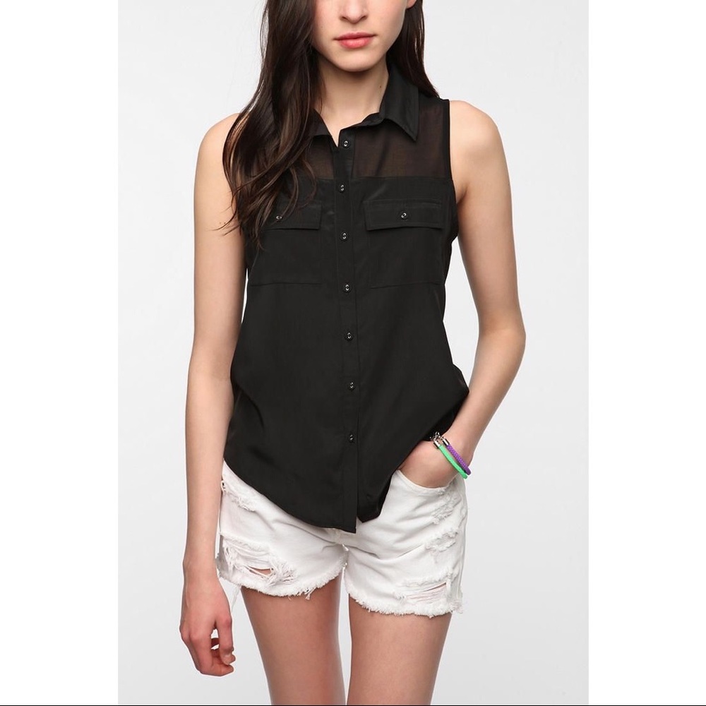 By Corpus Black Button Up Sleeveless Sheer Shirt